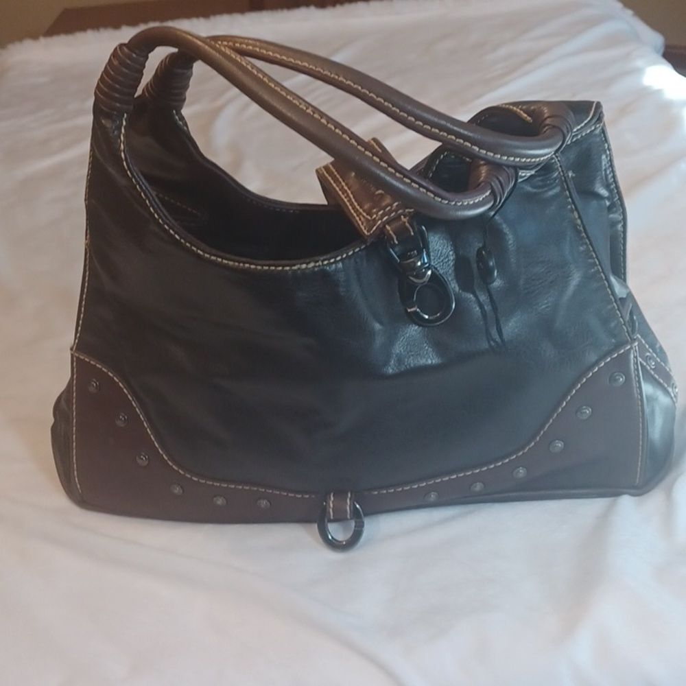 Babila Western Studded Two Tone Brown Leather Handbag Anti Theft